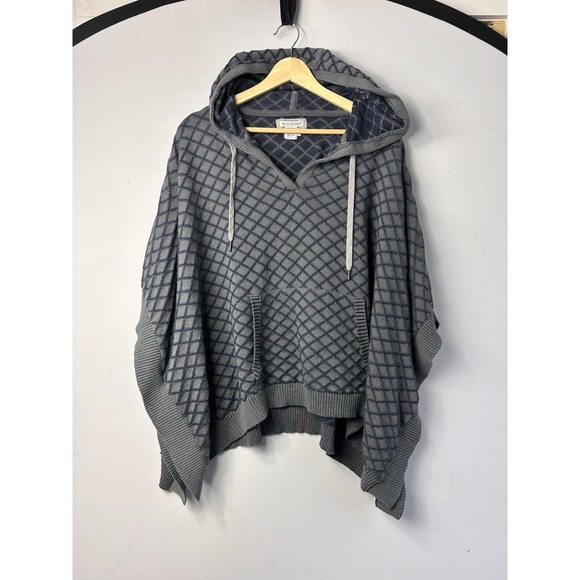 Carbon2Cobalt Hooded Poncho Sweater Knit Diamond Pattern Gray Blue S/M Lagenlook - Picture 1 of 9